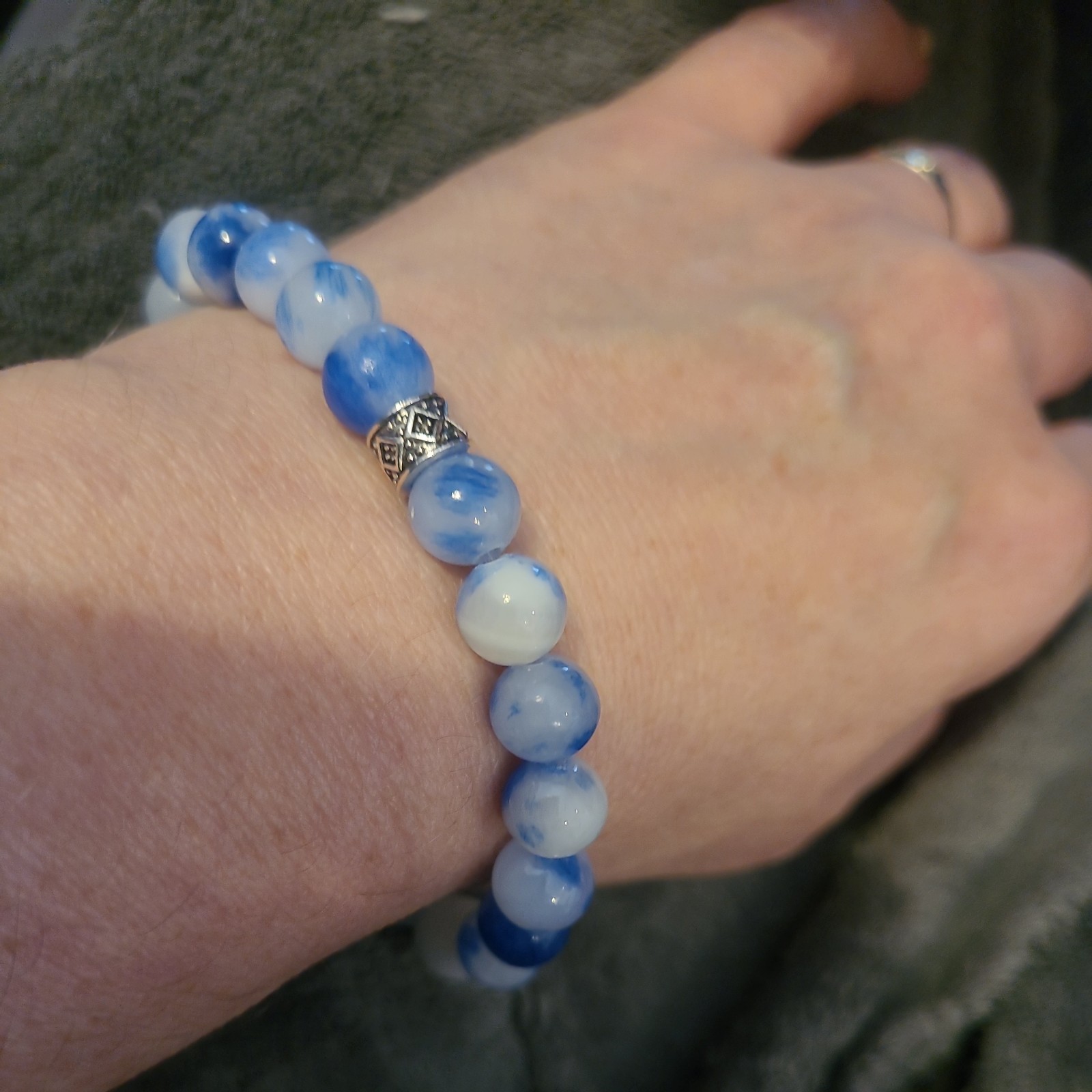 Natural Persian Chalcedony Gemstone Bracelet with Silver Spacer| 8mm Beads