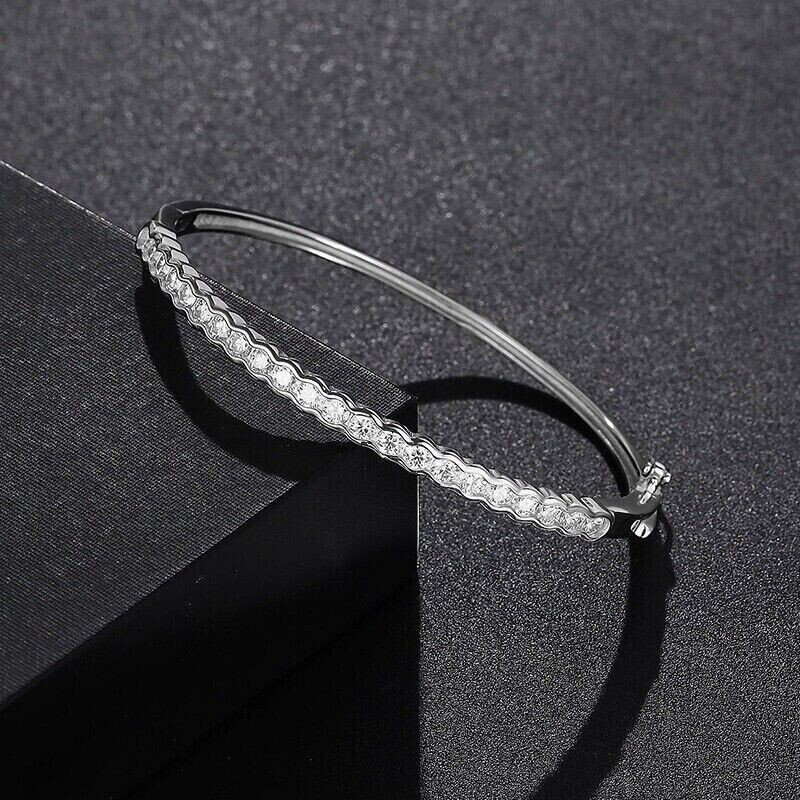 3Ct Round Simulated Diamond Womens Gift Bangle Bracelet 14K White Gold Finish