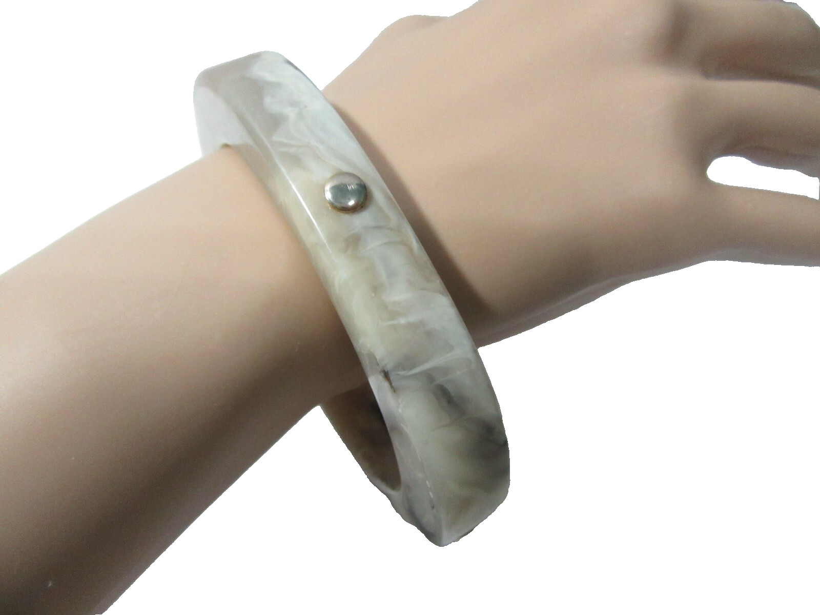 FAUX HORN OVAL BANGLE BRACELET GRAY WHITE AND BLACK MARBLED COLORING STUDS