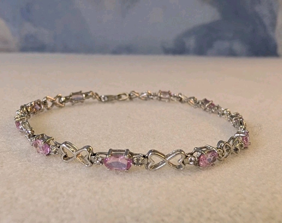 10k White Gold And Pink Sapphire Tennis Bracelet 7.25 Inches