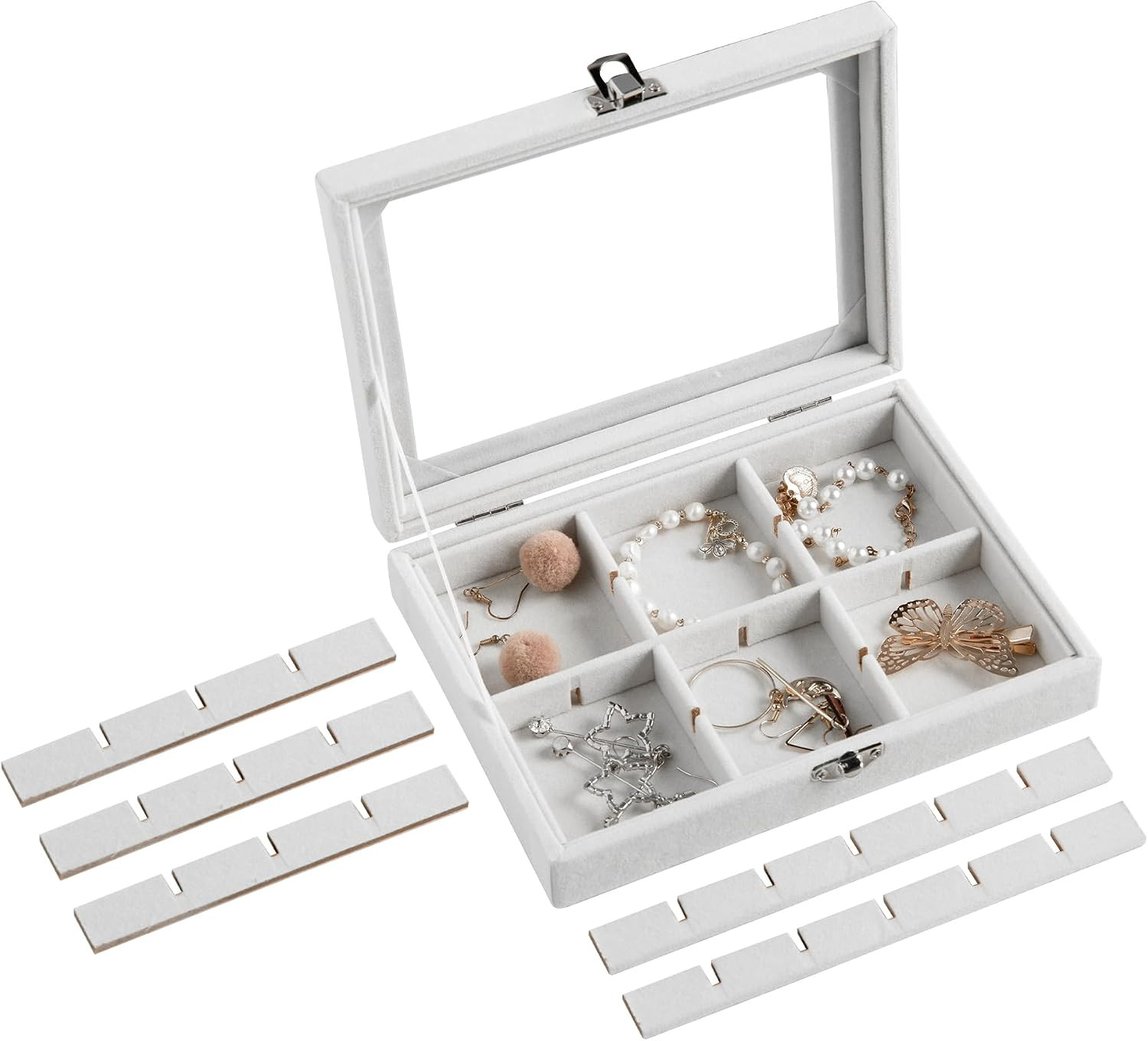 24 Grid Earring Organizer,Small Velvet Jewelry Tray with Lid | Portable Jewelry