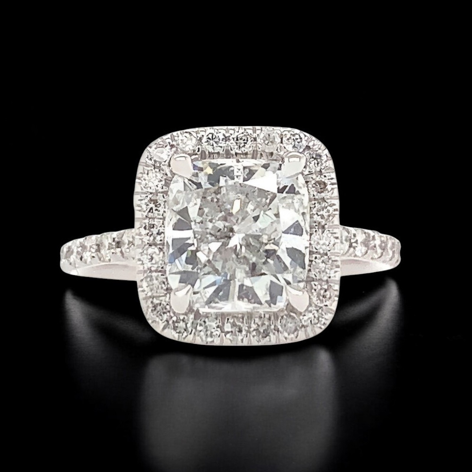 Lab Grown Diamond Cushion Cut 950 Platinum IGI Certified Ring 2.15 Carat CVD