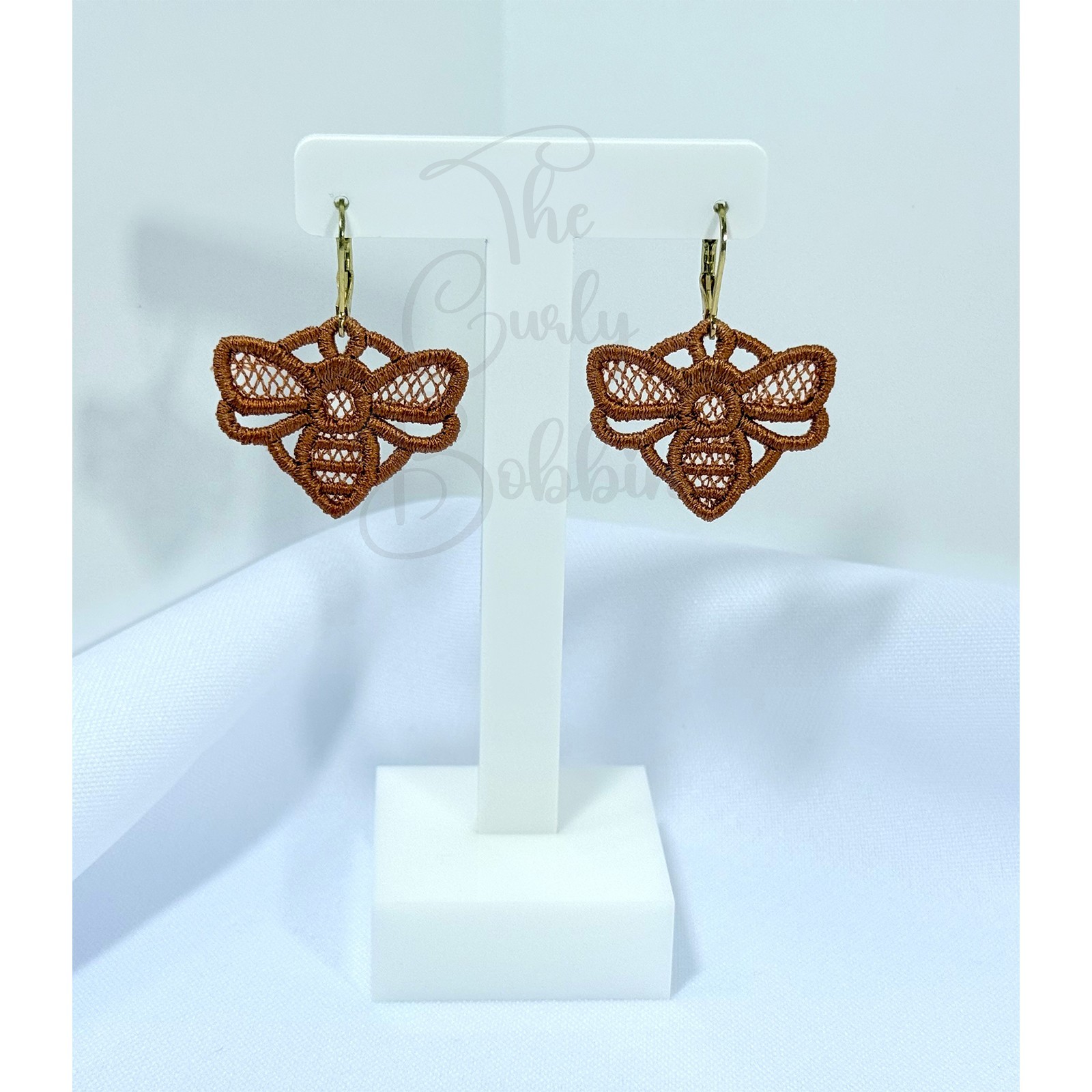 Embroidered Lace Bumblebee Leverback Earrings and Charm Bundle Birthday Gift