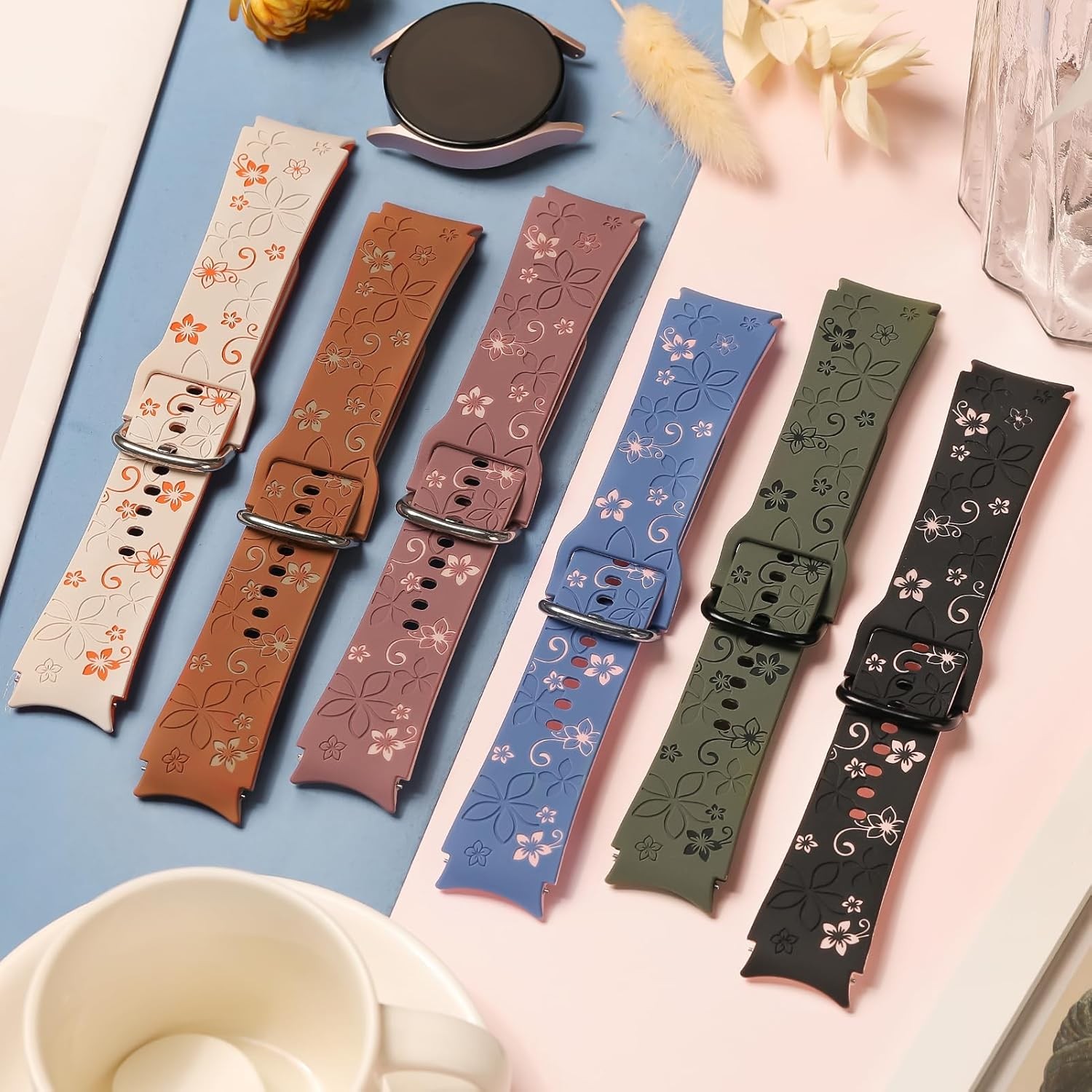Flower Engraved Band for Samsung Galaxy Watch 7/6/5/4/FE 40mm 44mm/Galaxy Watch