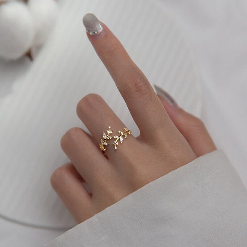 Olive Tree Leaf Branch Open Ring in 925 Sterling Silver
