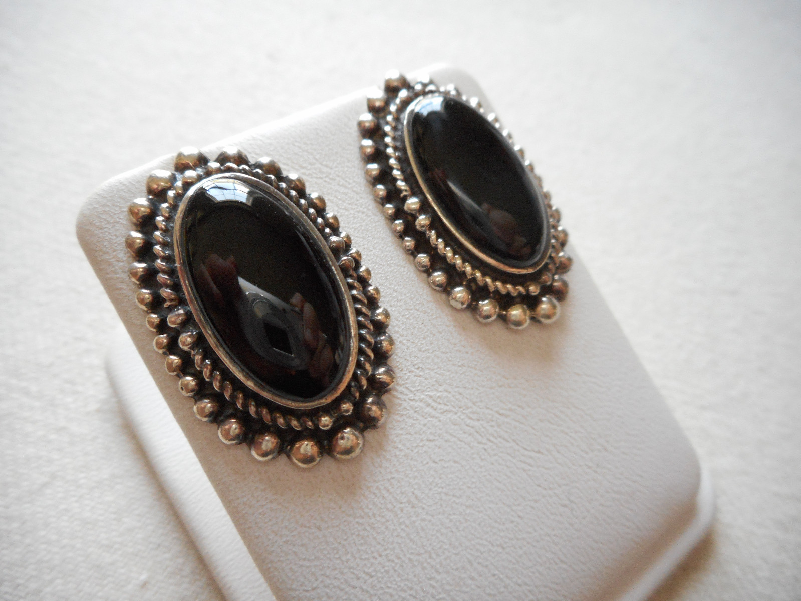 Sterling Silver 925 Black Onyx Oxidized Earrings RE2858