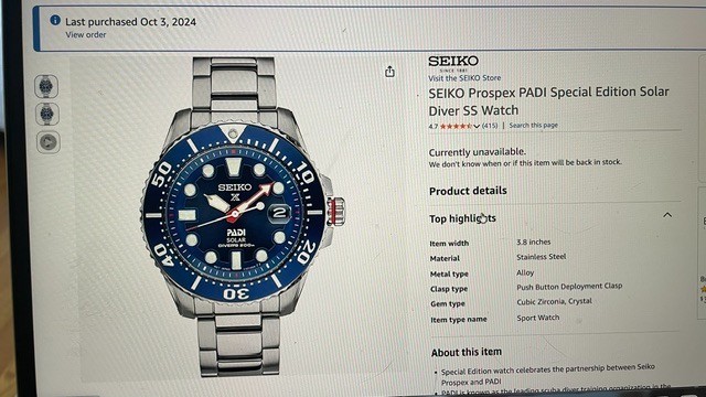 SEIKO Prospex PADI Special Edition Solar Diver; with Original Box
