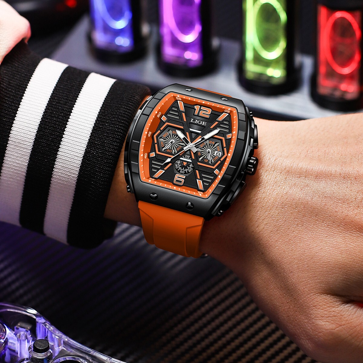 LIGE Men Watch Quartz Date Luminous Big Dial Waterproof Multifunction Wristwatch