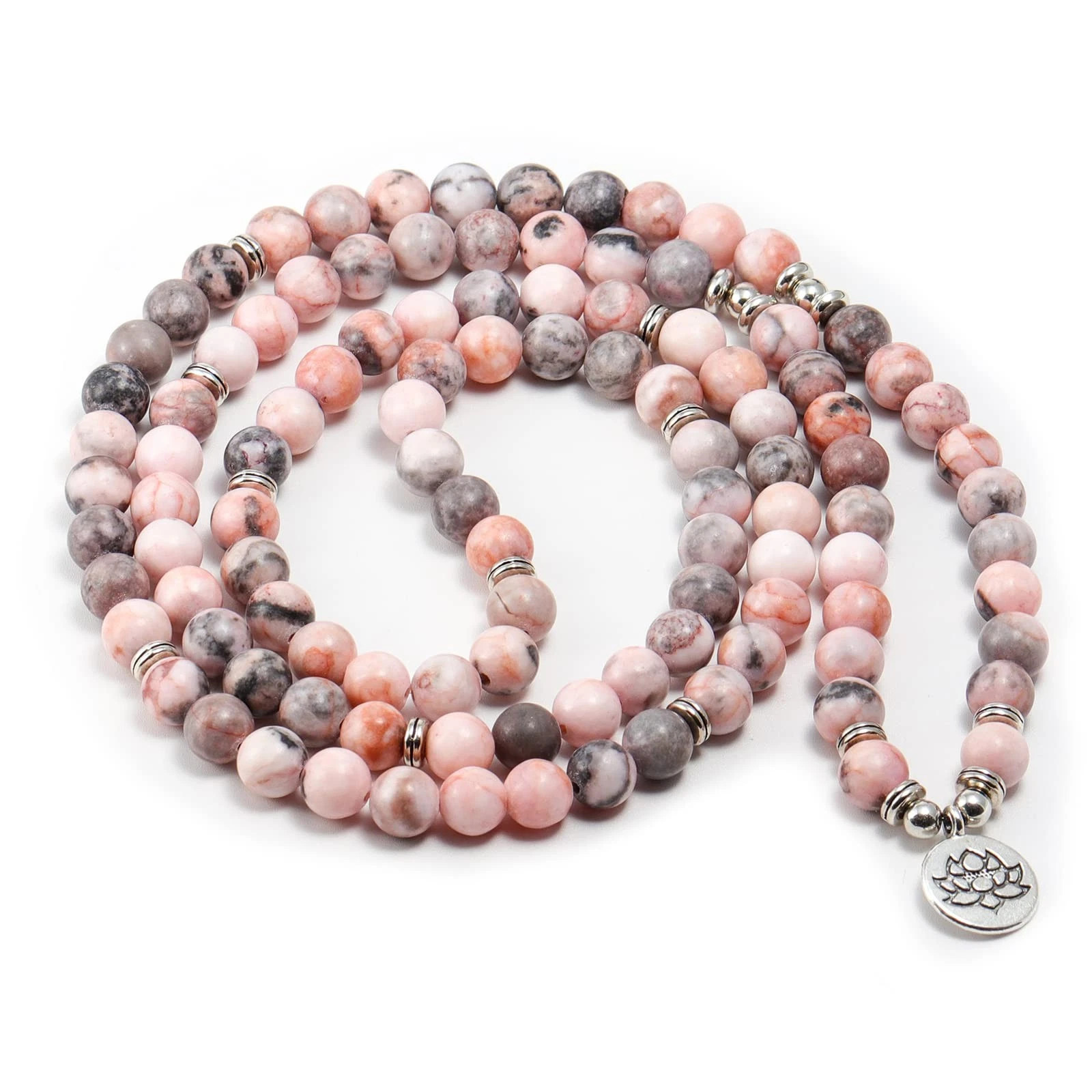 108 Mala Beads Wrap Bracelet Necklace 8mm Yoga Stretch Natural Stone Lotus Charm