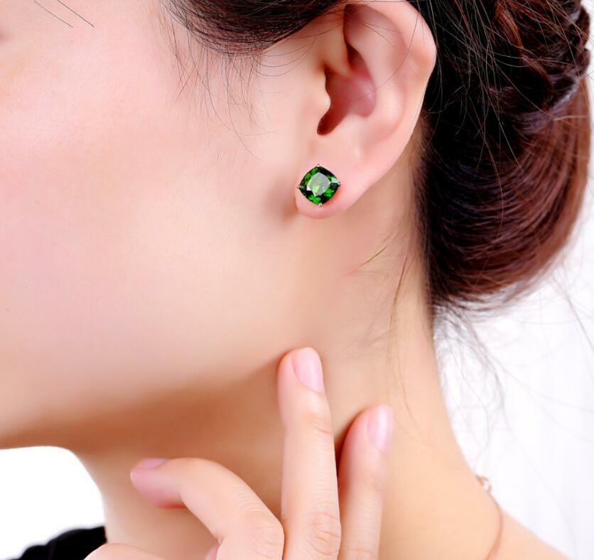 Square Rose Gold Princess-Cut Green Cubic Zirconia Stud Earrings