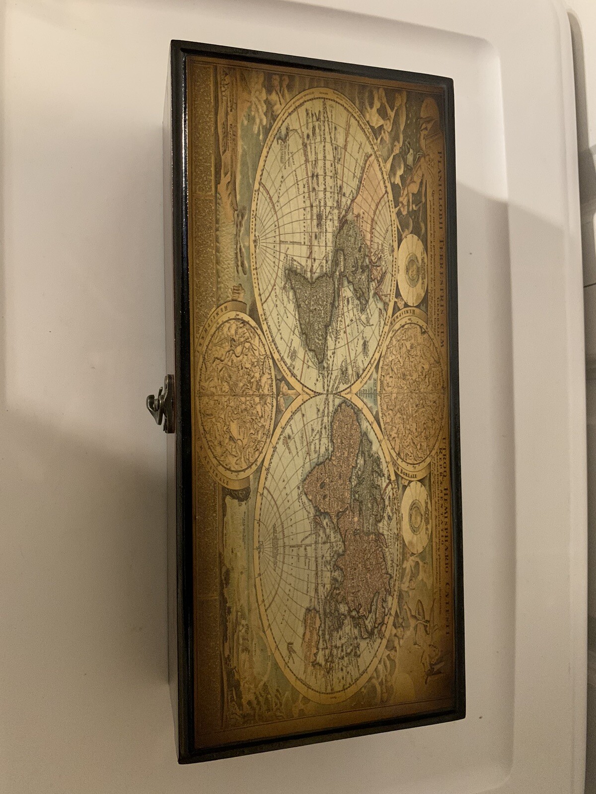 Beautiful Jewelry Box Wood Velvet World Map Keepsake