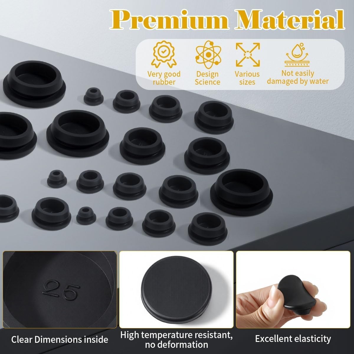 125Pcs Rubber Plugs for Round Holes, Durable and Long Service Life, 8 Sizes Hole