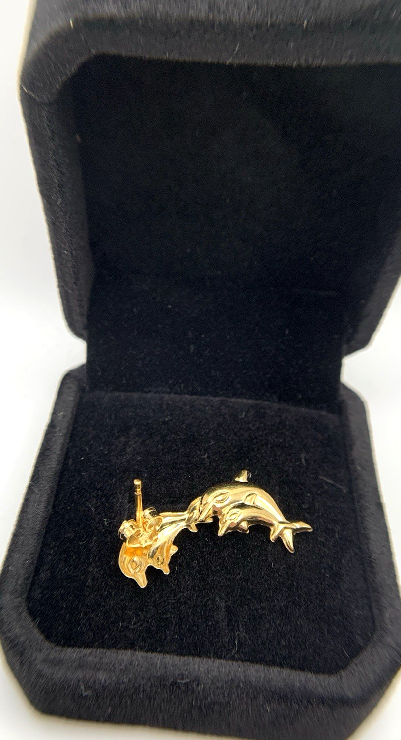 18k .750 Gold DOLPHIN Earrings,14.3mm x 10.2,1.5g,by “AR 348”, FREEgfBx($5valu.