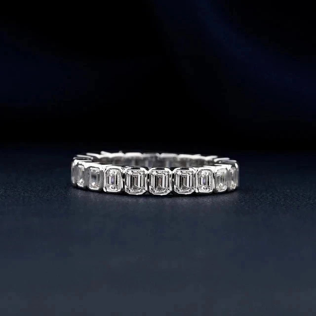 3 MM Lab Grown D Color CVD Diamond Ring 925 Sterling Silver Eternity Band Ring