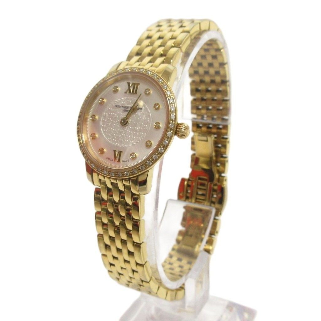 Frederique Constant slimline watch analog quartz 2 hands diamond bezel white dia