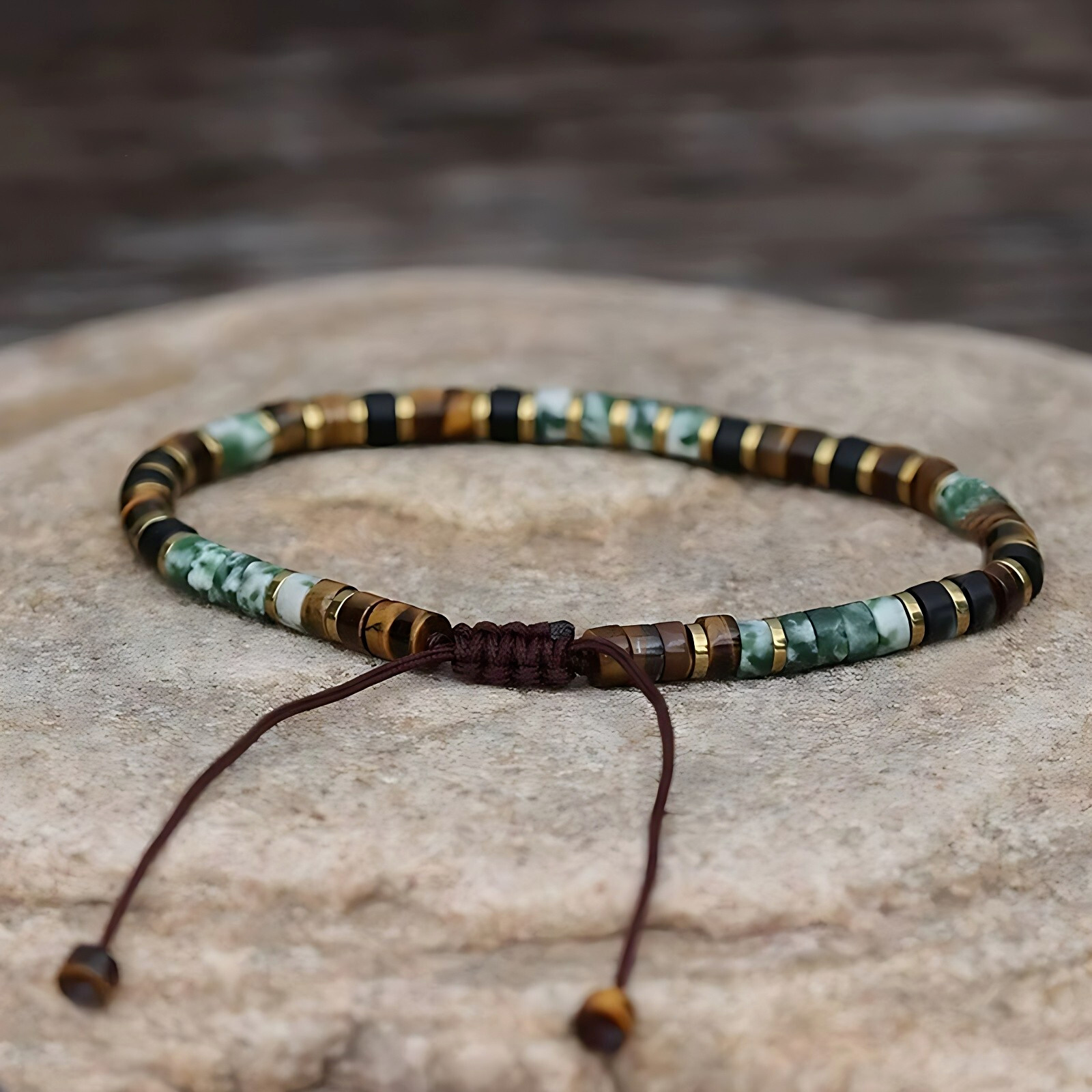 African Turquoise & Tiger Eye Healing Reiki Gemstone Bracelet Gift for Men Women