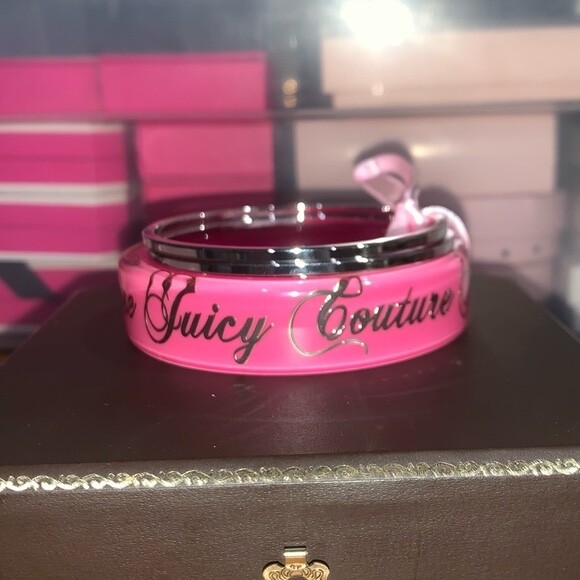 Retro Juicy Couture Pam & Gela Pink and Silver Thick Bangle Bracelets