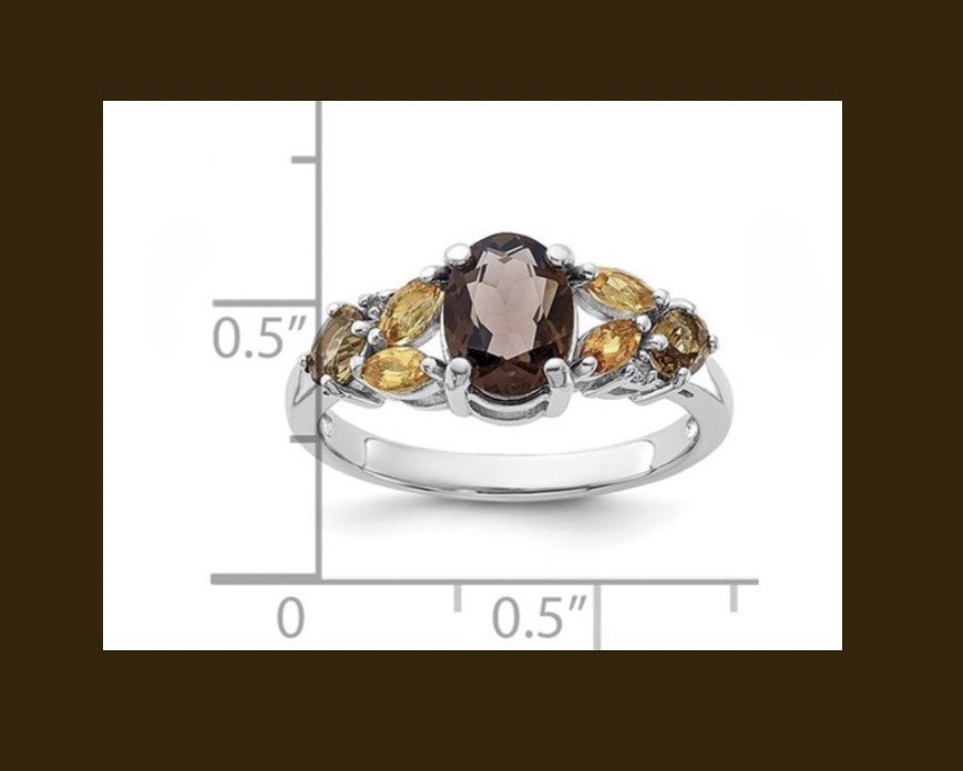 DEAL FINE 925SS Smoky Quartz Necklace, Smoky & Whiskey Quartz Citrine Ring 8 Set