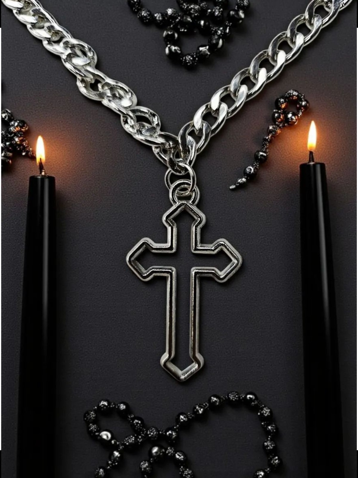 Silver Flared Cross Necklace | Goth Alternative Emo Indie Outline Medieval