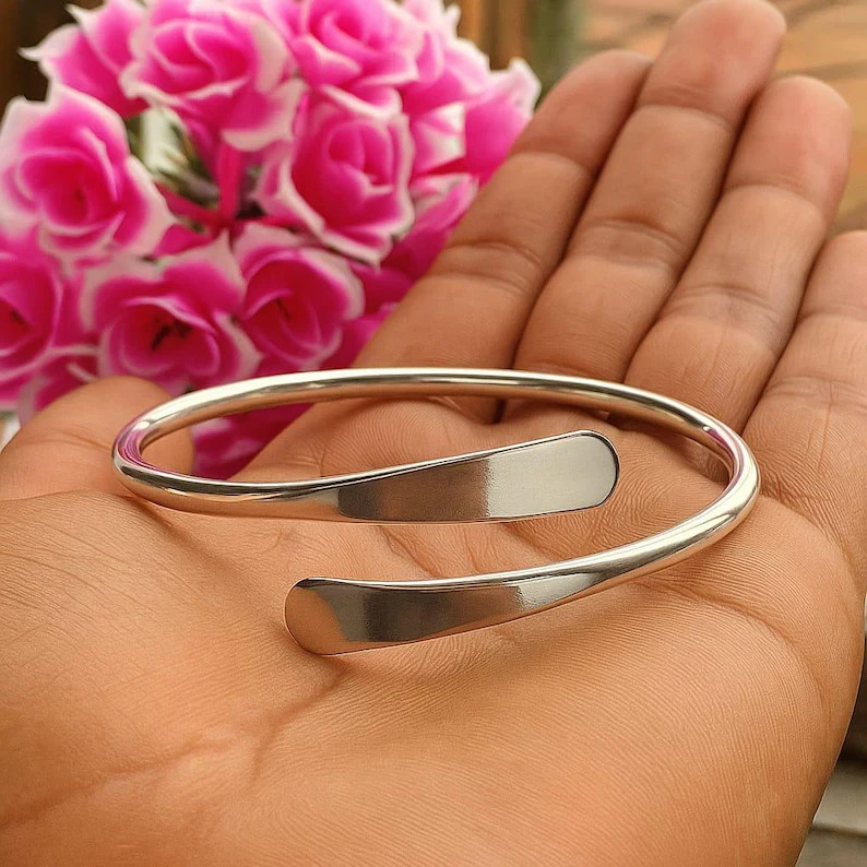 Solid 925 Silver Bangle Handmade Jewelry Adjustable Open Cuff Bracelet SR803