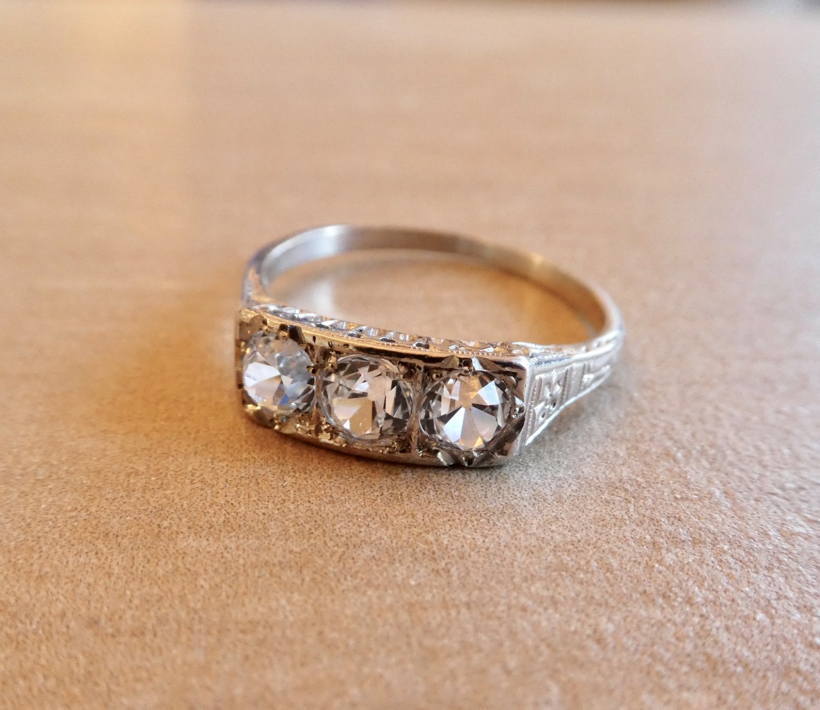 Platinum 1.18 Carat Sparkling Trilogy Ring With Three Old European Cut Stones