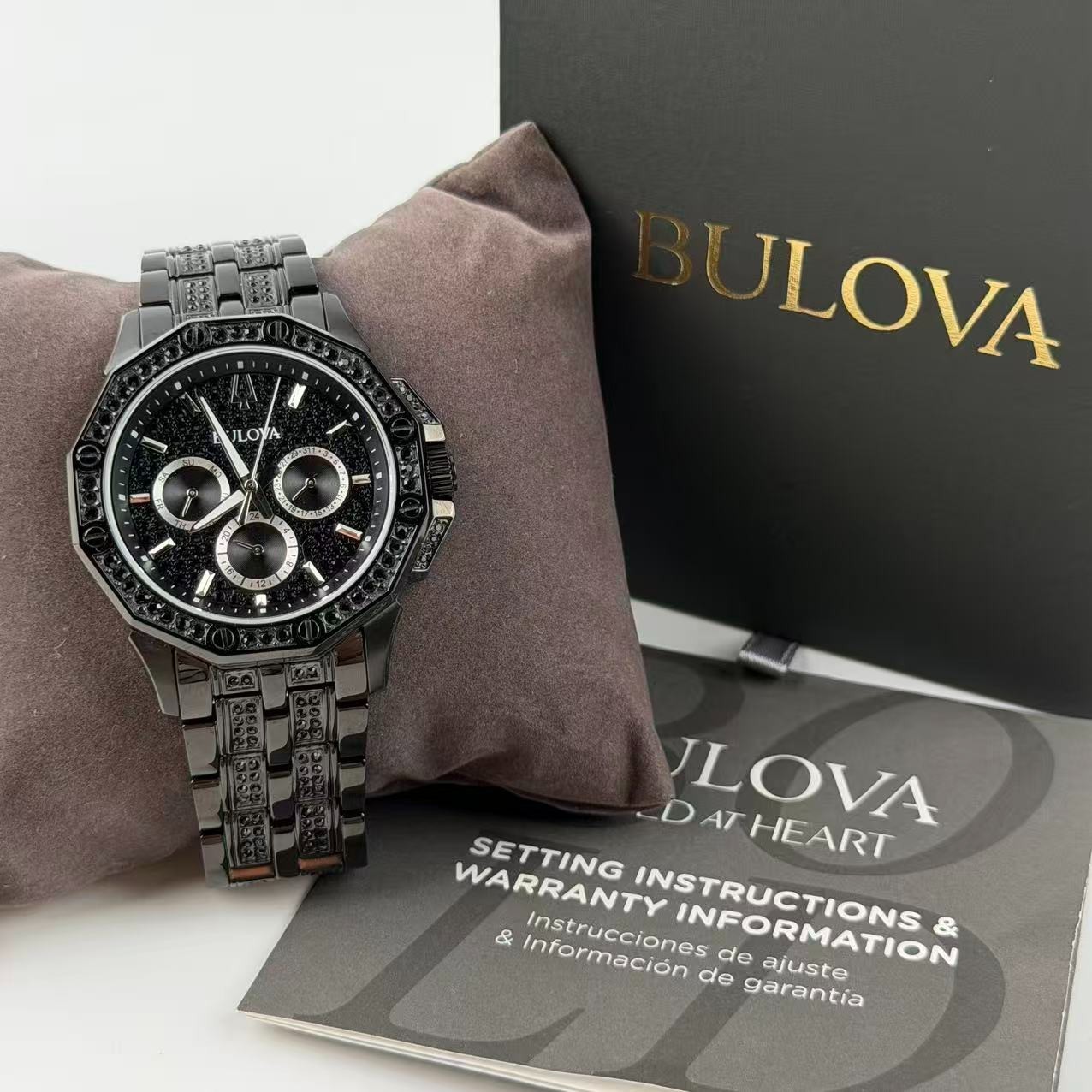 Bulova Octava Crystal 98C134 Black Stainless Steel Men’s Quartz Watch 41.5 mm