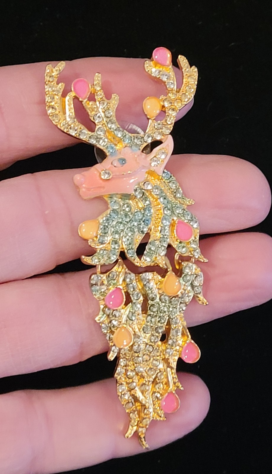 PINK REINDEER DANGLE CRYSTAL CHRISTMAS HOLIDAY GOLD EARRINGS NEW In Gift BOX