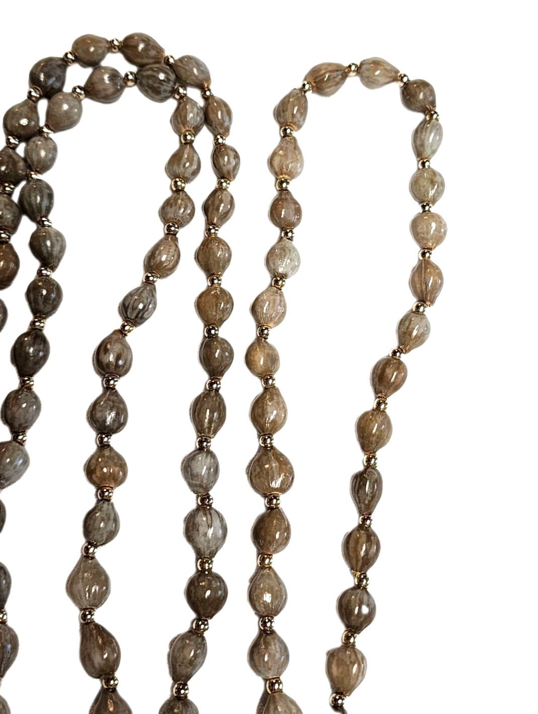 Vintage Brown & Gray Job’s Tears Natural 9-10mm Beaded Necklace Gold Tone 55″