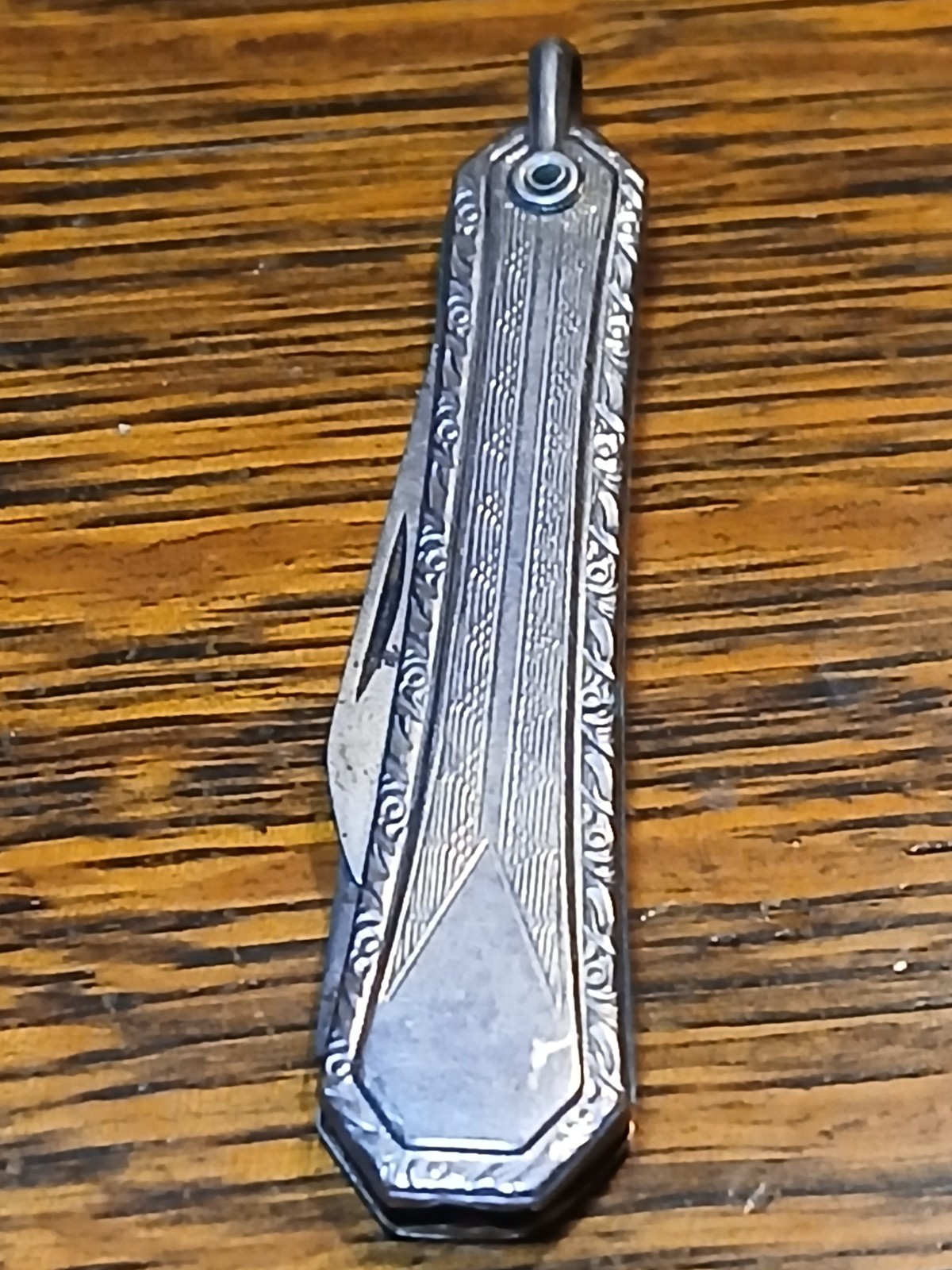 Vintage Sterling Silver Pocket Watch Fob Art Deco Engraving Folding Knife 2Blade