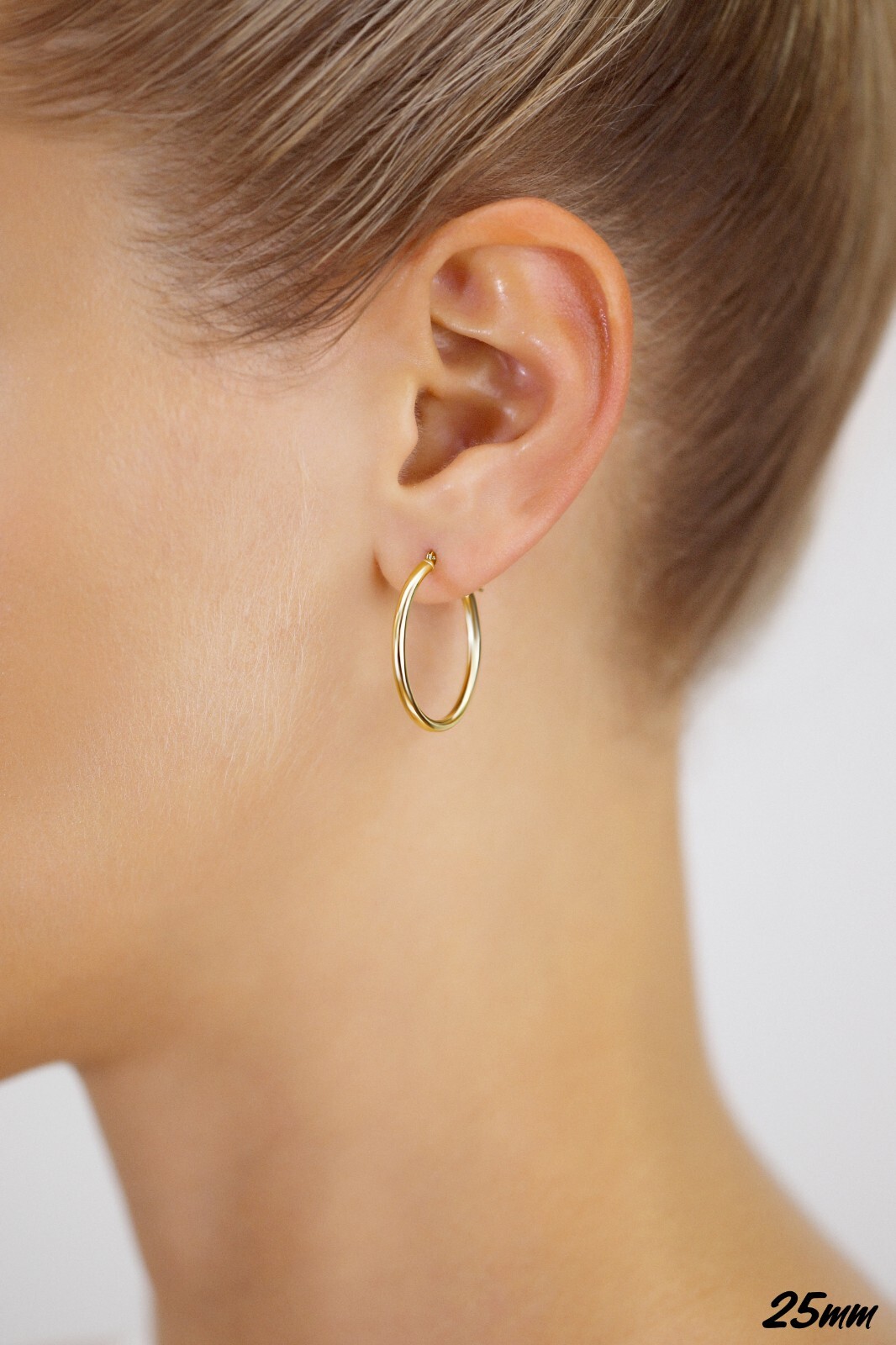 14K Real Solid Gold 1″ Large Round Creole Hoop Earrings Lightweight Large Hoops