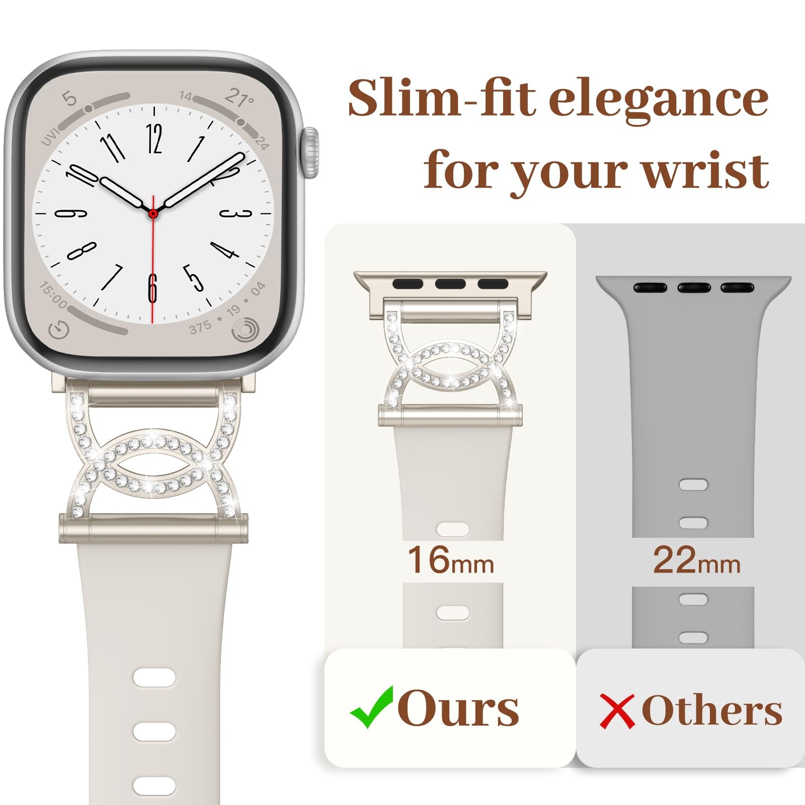 DaQin Slim Silicone Band 38mm/40mm/41mm/42mm(series 11 10), Diamond Starlight