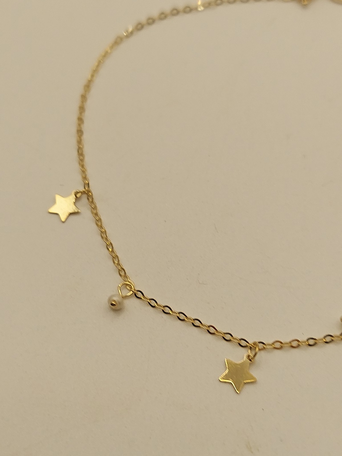 10K Gold Italy Golden Clef Star Charm Bracelet Tiny Pearl Accents 6.75” New