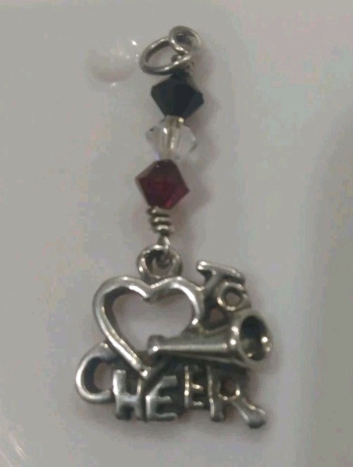 SJC Signed & 925 Marked Open Heart Cheer Charm Pendant Crystal Sterling Silver