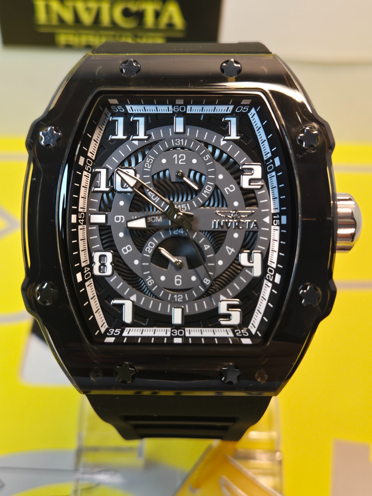 Invicta Racing Cyclone Podium Men’s Watch – 48.5mm, Black case /Black Dial New