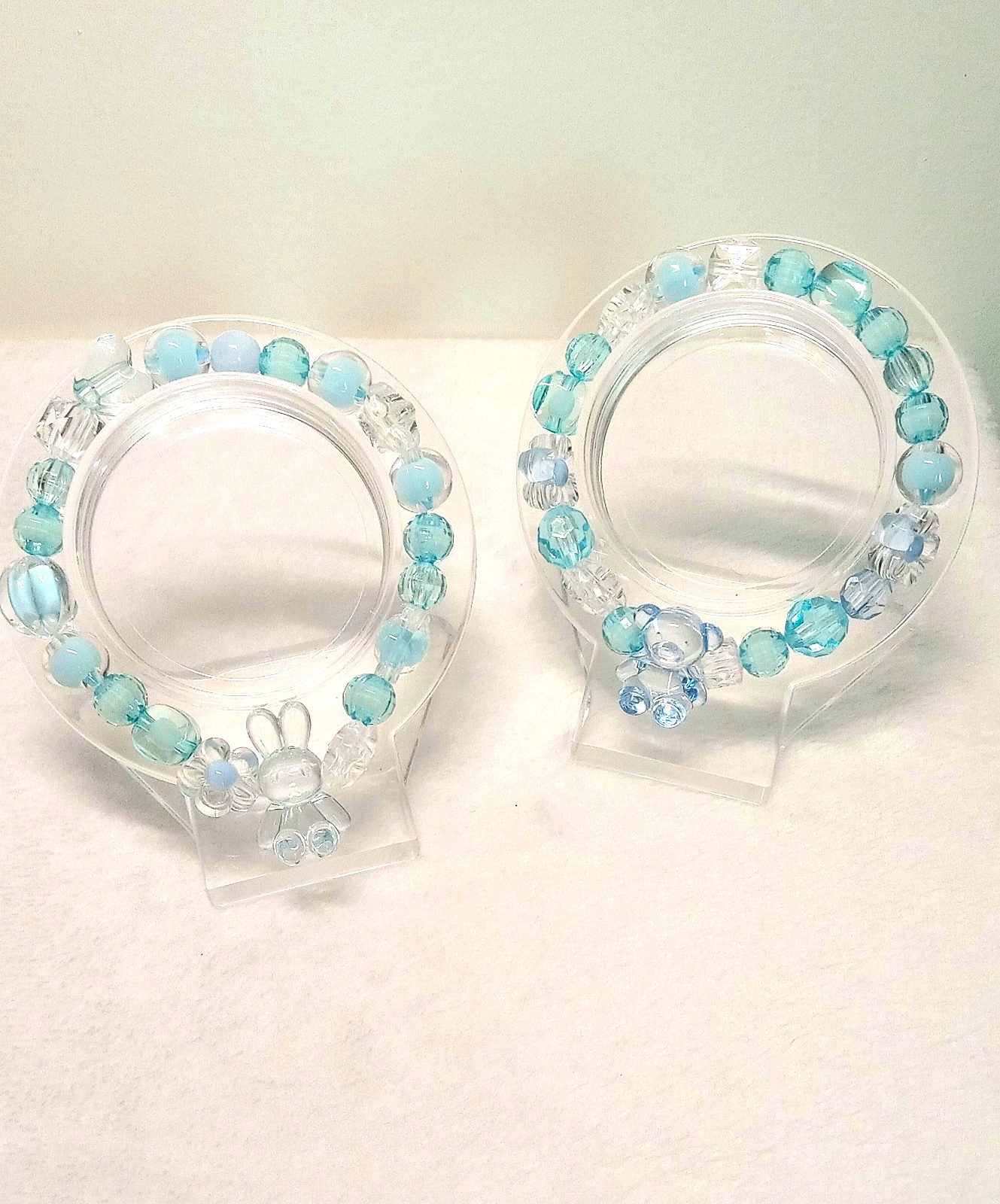 (Charmed Creatures Collection) Blue Bunny & Bear Charm Bracelet Set
