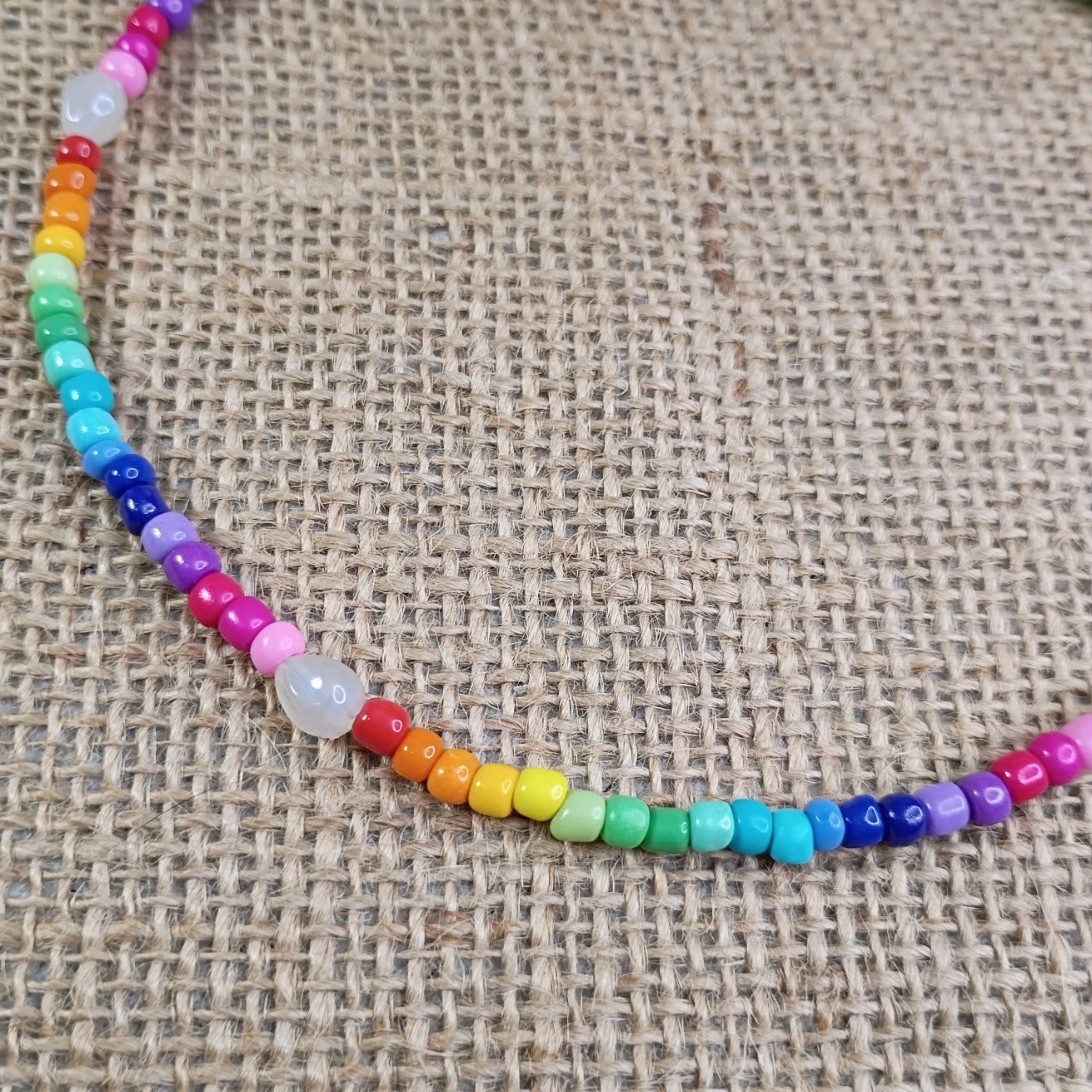 New Rainbow Beaded Choker Necklace – Seed Bead & Faux Pearl Choker Handmade Boho