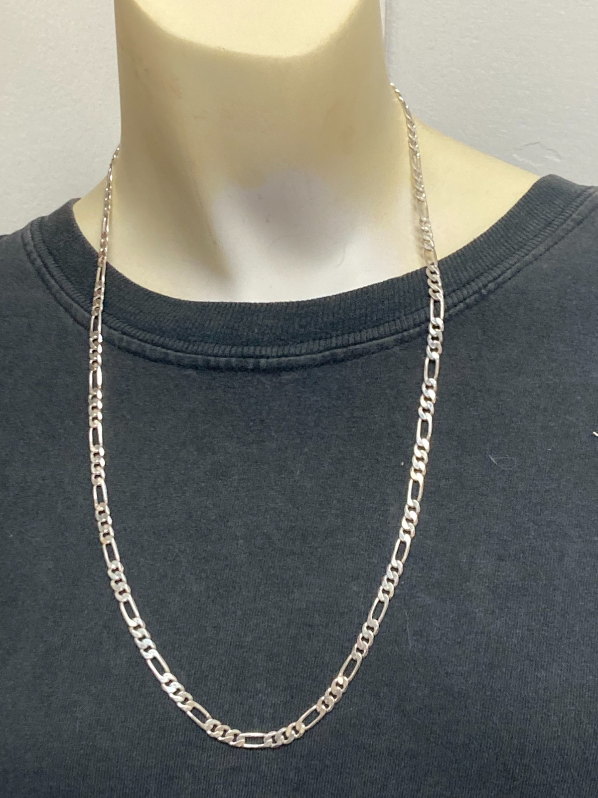 Marked 925 Sterling Silver Figaro Chain Necklace 22″ 17g Lobster Clasp