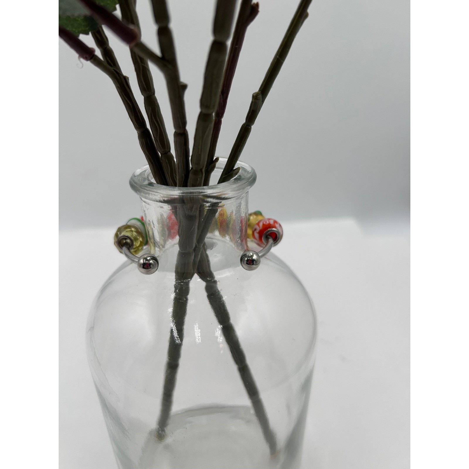 Thankful Heart Charm Lampwork Glass Bead Silver Tone Torque Boho Bangle Bracelet
