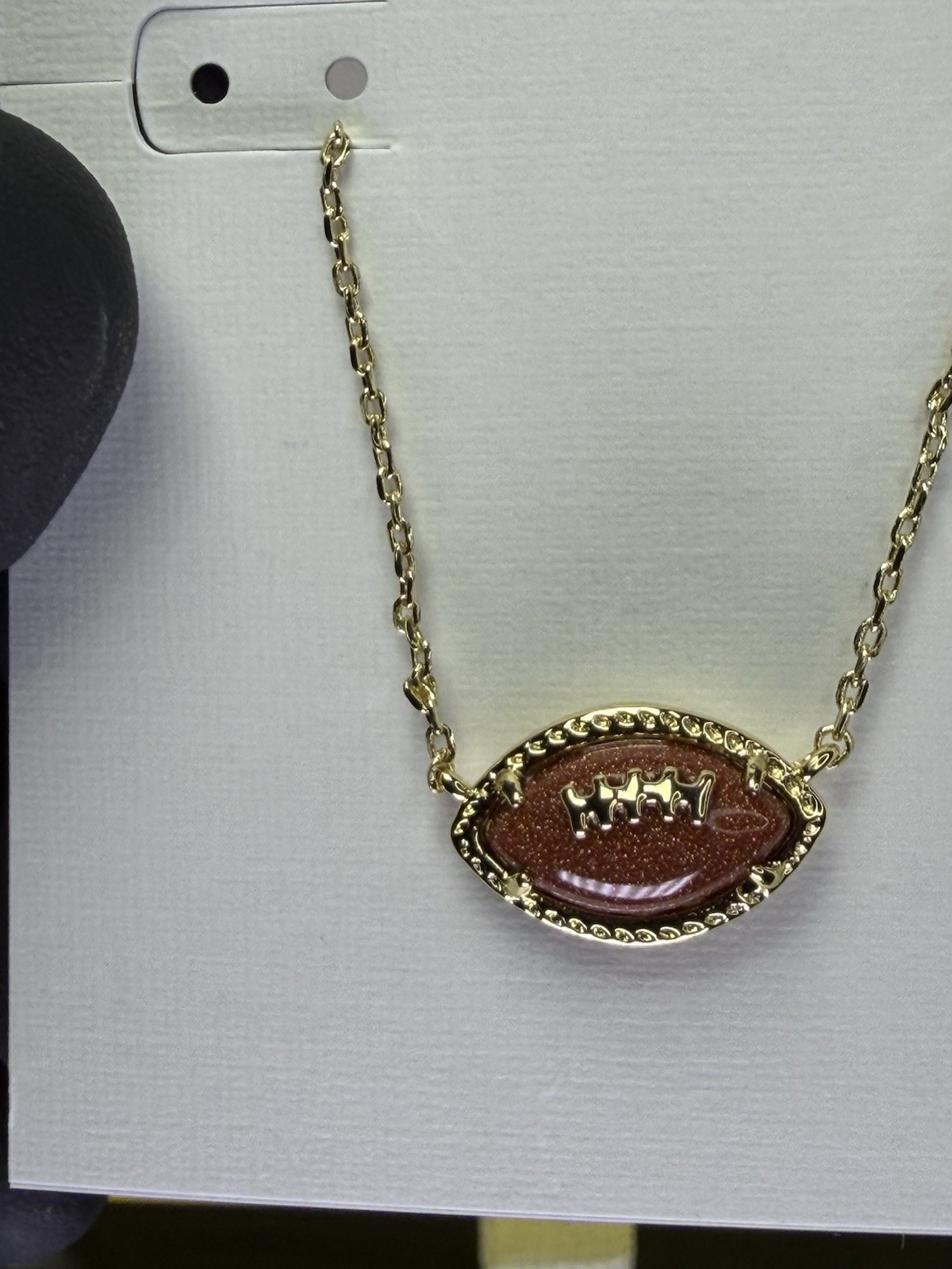 Kendra Scott Gold Plated Oval Goldstone Football Pendant Necklace Charm