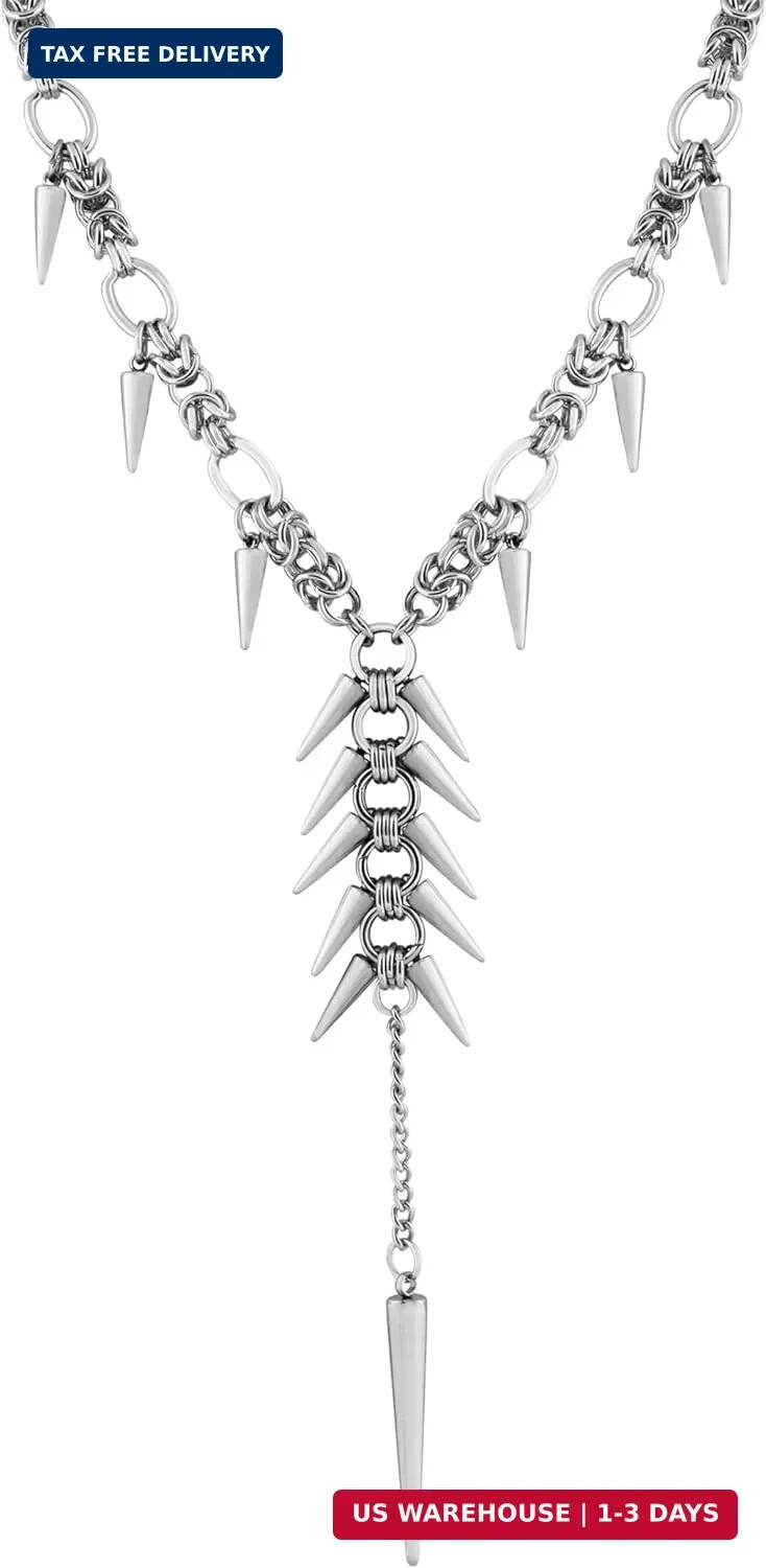 Sacina Silver-tone Chunky Spike Choker Necklace, Gothic Emo Punk Grunge Necklace