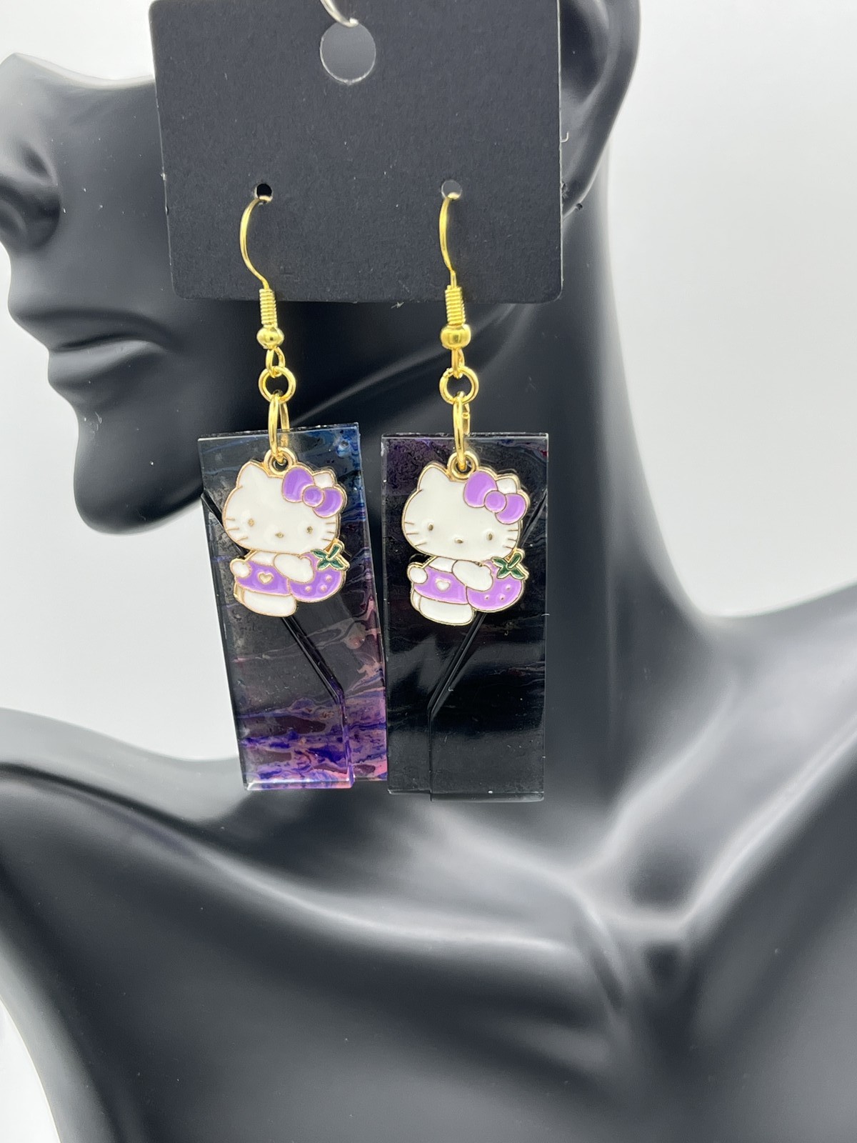 Hello Kitty, with purple strawberry with abstract art earrings, costume, jewelry