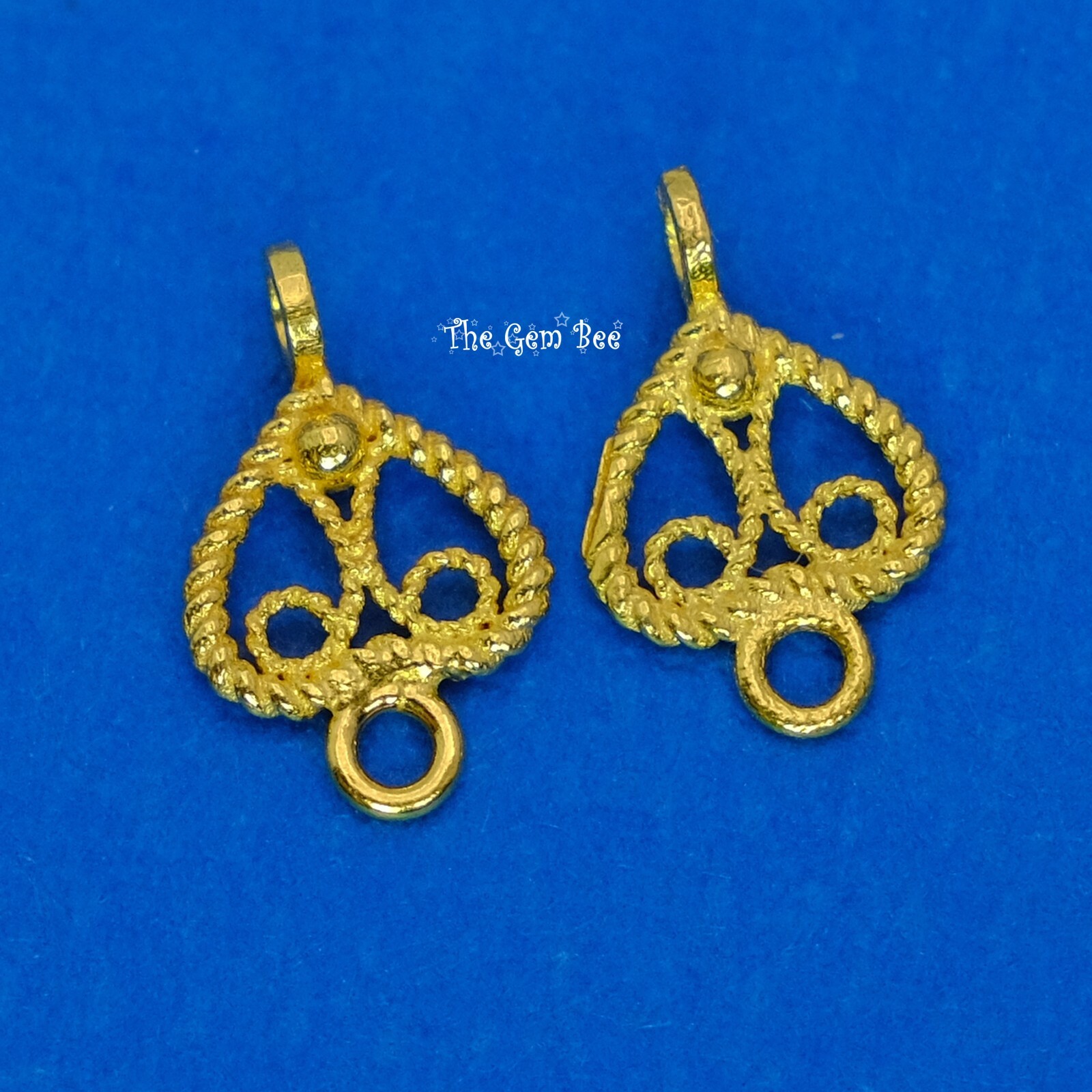 6.8mmx10.8mm 18k Solid Yellow Gold Filigree Heart Connector Charm Finding Pair