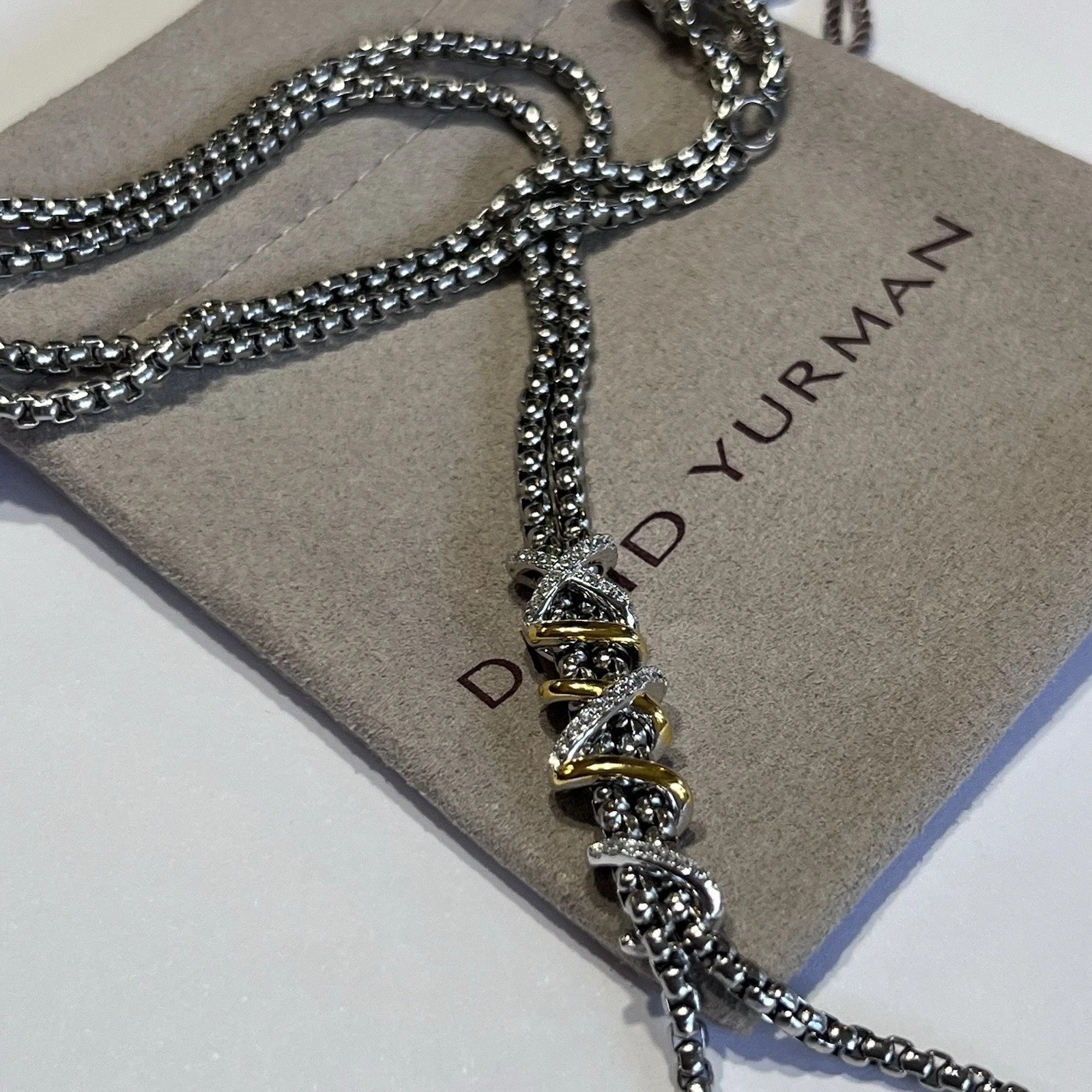 NewDavidYurman.Helena Y Necklace Sterling Silver w/ 18K Gold & Diamonds 17.7