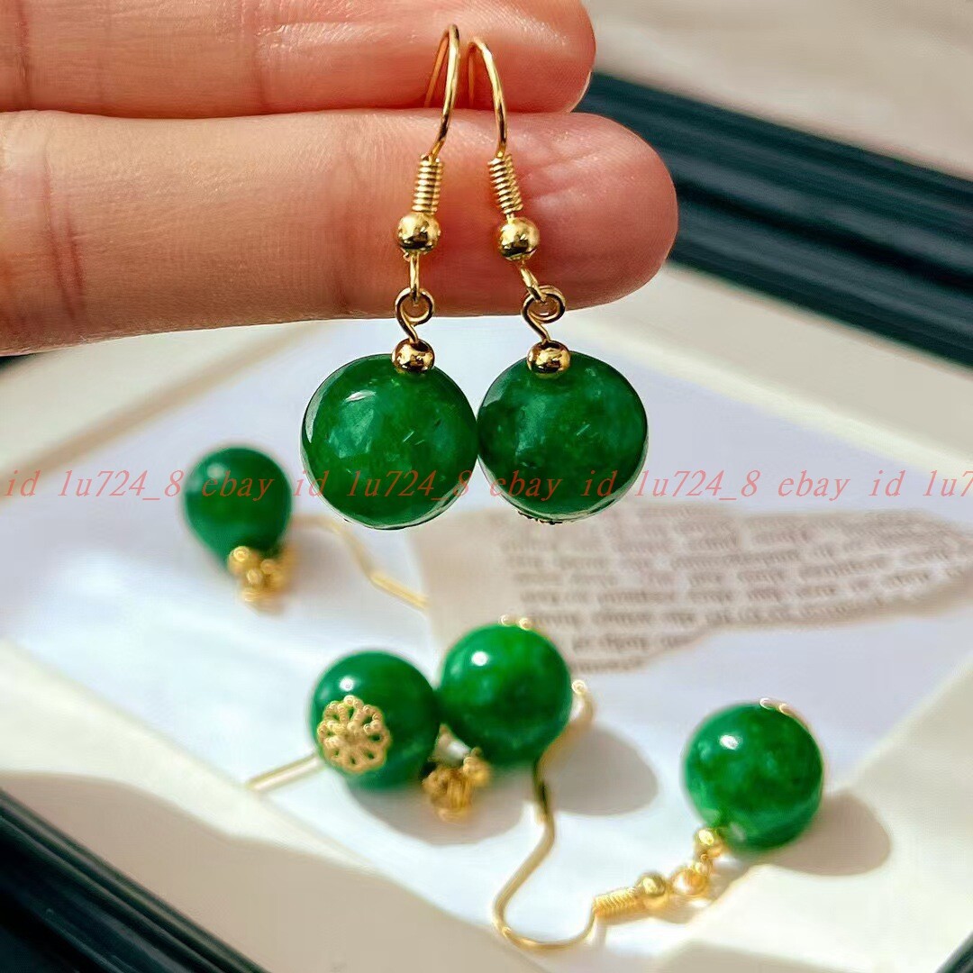 12mm Green Jadeite Rund Gemstone Floral Healing Dainty Earrings for Women
