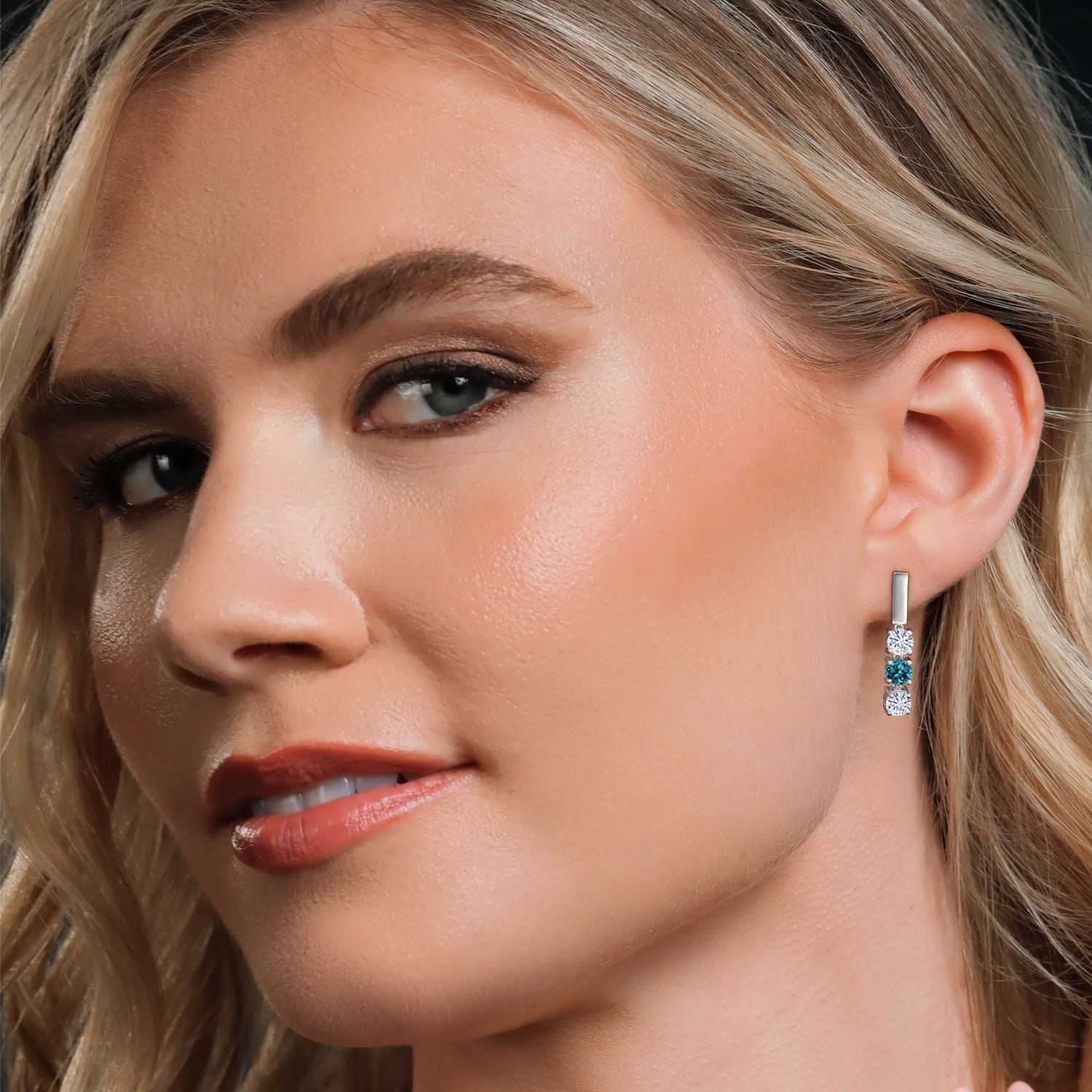 925 Sterling Silver London Blue Topaz Earrings Set with Moissanite (1.70 Cttw)