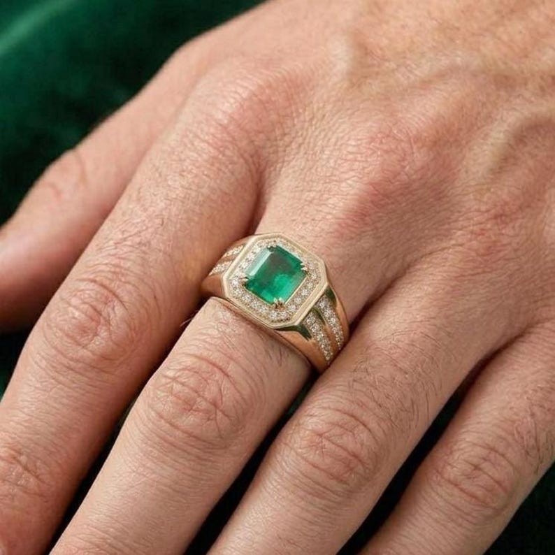 1.50CT Asscher Natural Emerald & Diamond Halo Ring For Wedding 14k Yellow Gold
