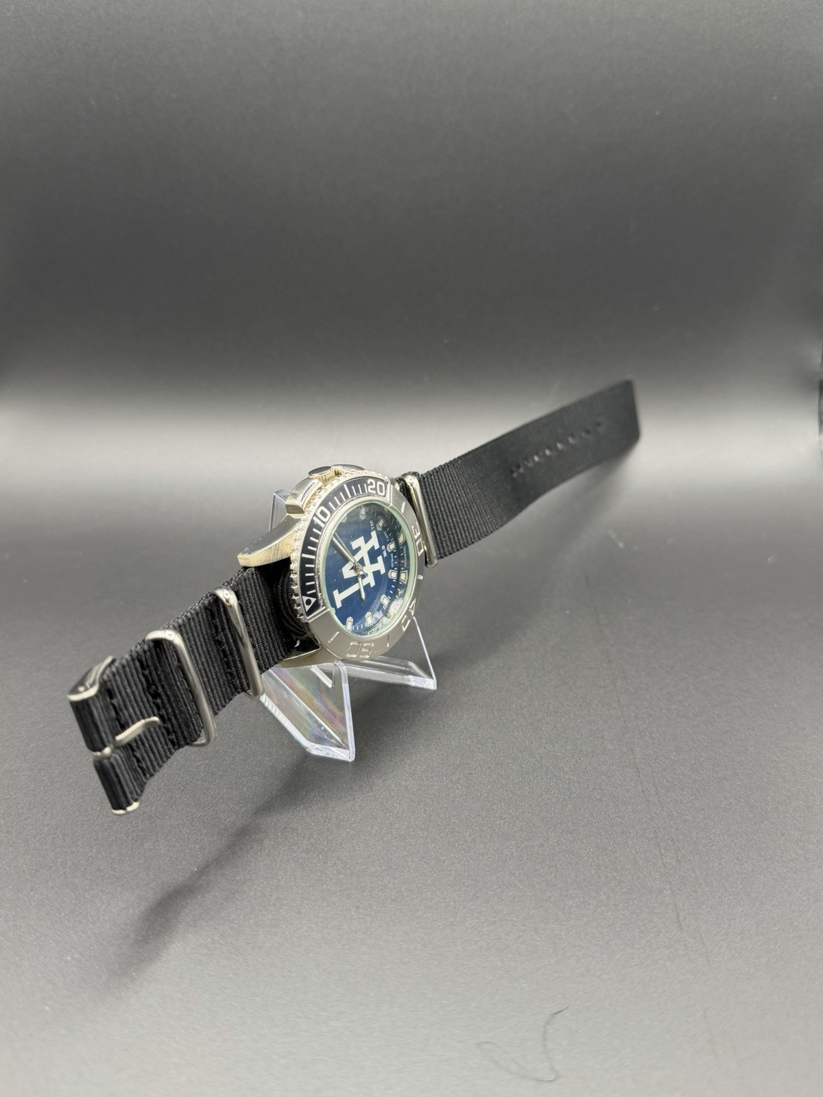 MLB LA Dodgers Logo Blue Dial Analog Watch Black NATO Nylon Strap Silver Case