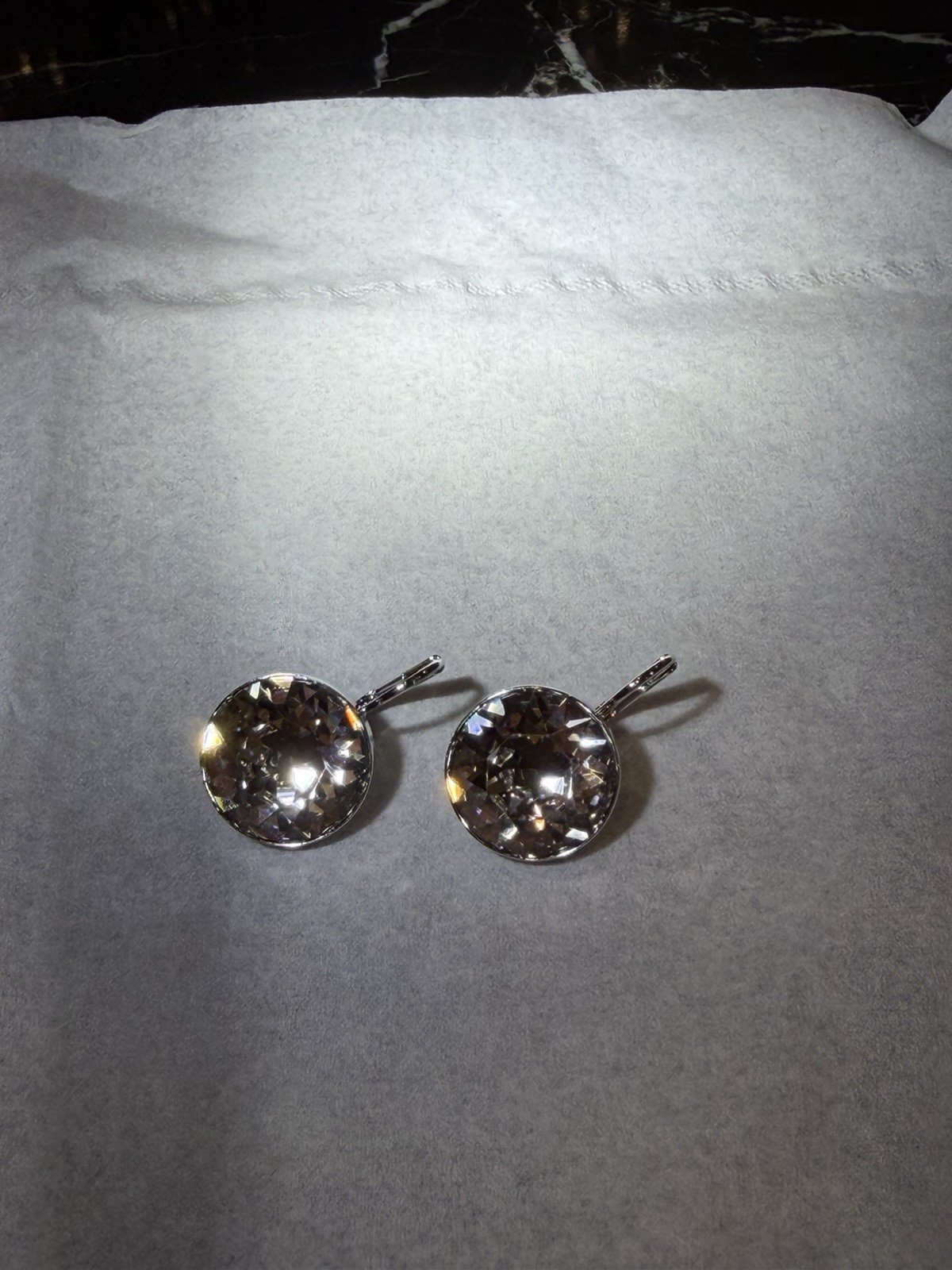 Swarovski Bella Clear Round Crystal Earrings Silver Tone Authentic Big size