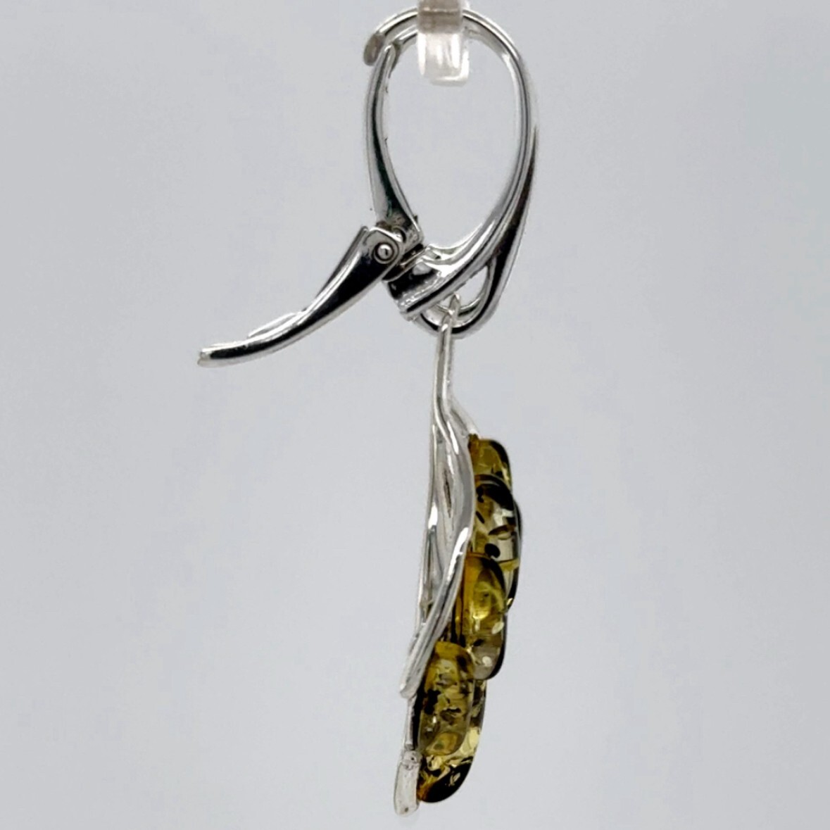 Green BALTIC AMBER Dangle Leveback Earrings 925 STERLING SILVER Poland #3629