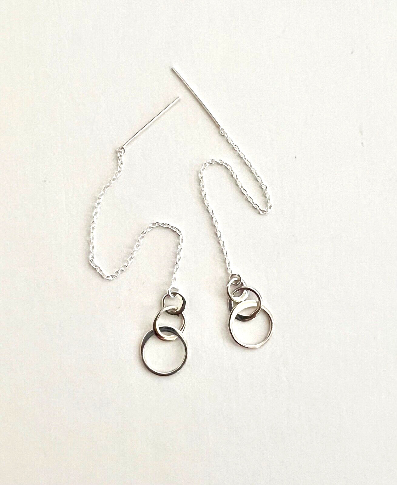 *IAJ* .925 Sterling Silver Triple Tiered Circles Ear Threads Threader Earrings